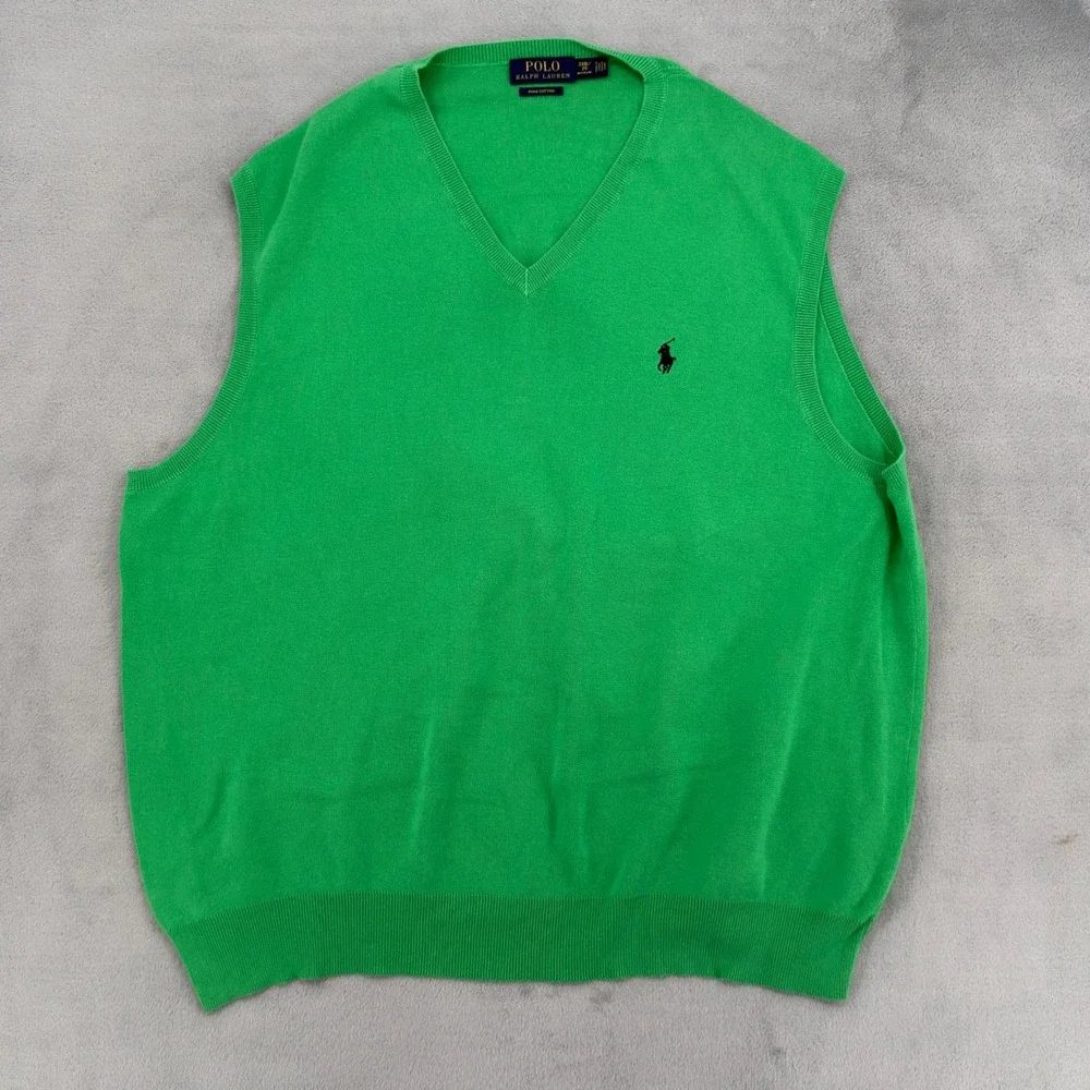 Polo Ralph Lauren Mens Green Pima Cotton V-Neck Sweater Vest Size 2XB Big Tall